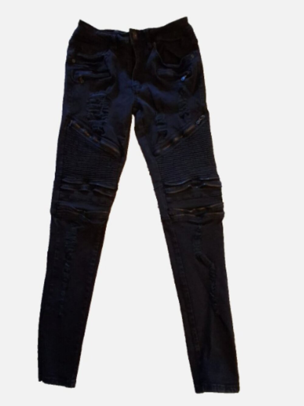 SPLASH Juniors Size 9 Black Skinny Legs Distressed Zipper Detail Stretch Jeans